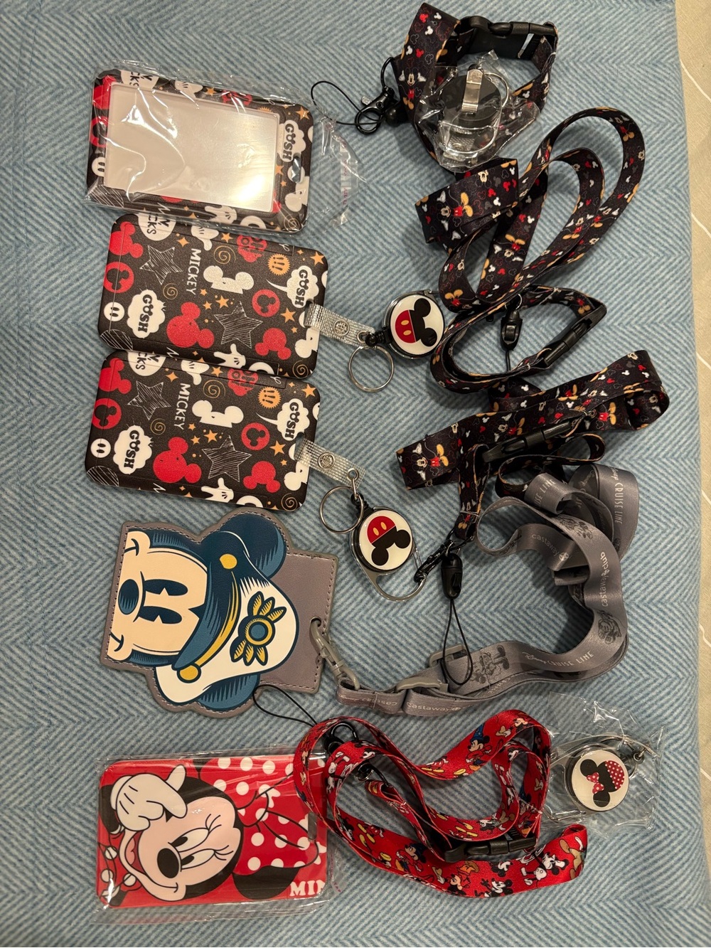 5 Disney Kids Lanyard and Card Holder Set - Mickey & Minnie (Black, Red, Gray)